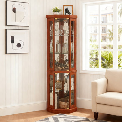 Corner Lighted Curio China Cabinet with Adjustable Shelves