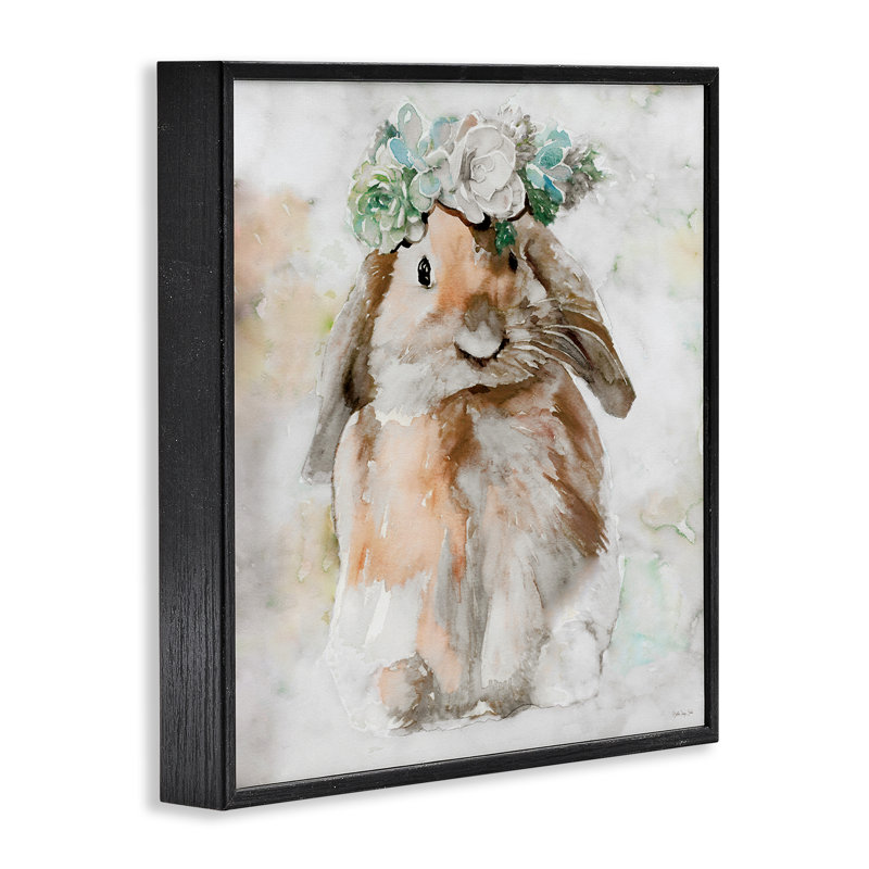 «Bunny & Spring Floral», estampe numérique par Stellar Design Studio, Giclée encadrée noir minuit, H 17 po x l 17 po