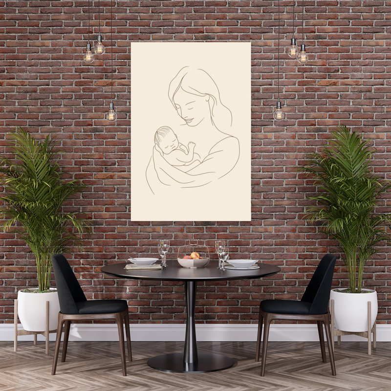 A Mother'S Gentle Embrace Delicate Minimalist Serene Wall Art Print by Mathieu - Wrapped Canvas Print, 152.4cm H x 101.6cm W