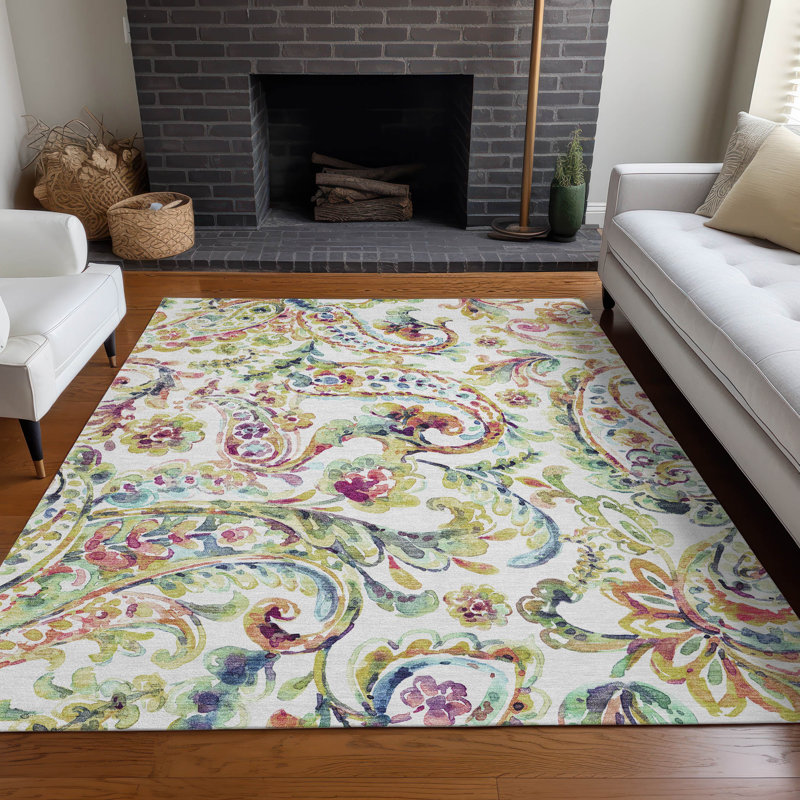 Premium Machine Washable Prisco Ivory Rug, Rectangle 9' x 12'