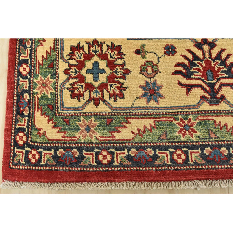 Tapis rouge en laine noué à la main de conception unique 8 pi 11 po x 12 pi 2 po