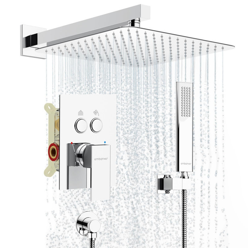 Ensemble de robinet de douche 12 pouces avec bouton-poussoir, Chrome chrome