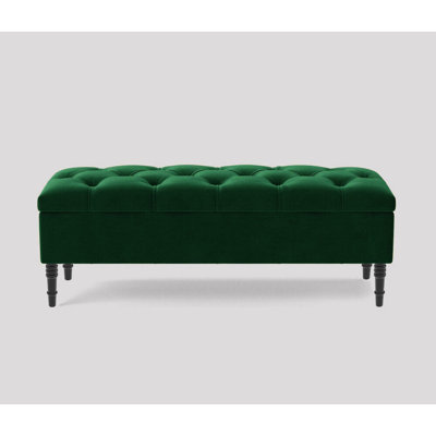 Alyana Wide Tufted Rectangle Ottoman Storage Bench - Upholstery Velvet Shoe Bench with Turned Wooden Legs
