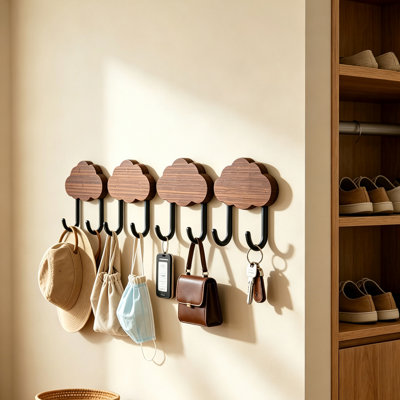 Patères murales en bois, porte-manteau en bois naturel, crochets robustes, ensemble de 4