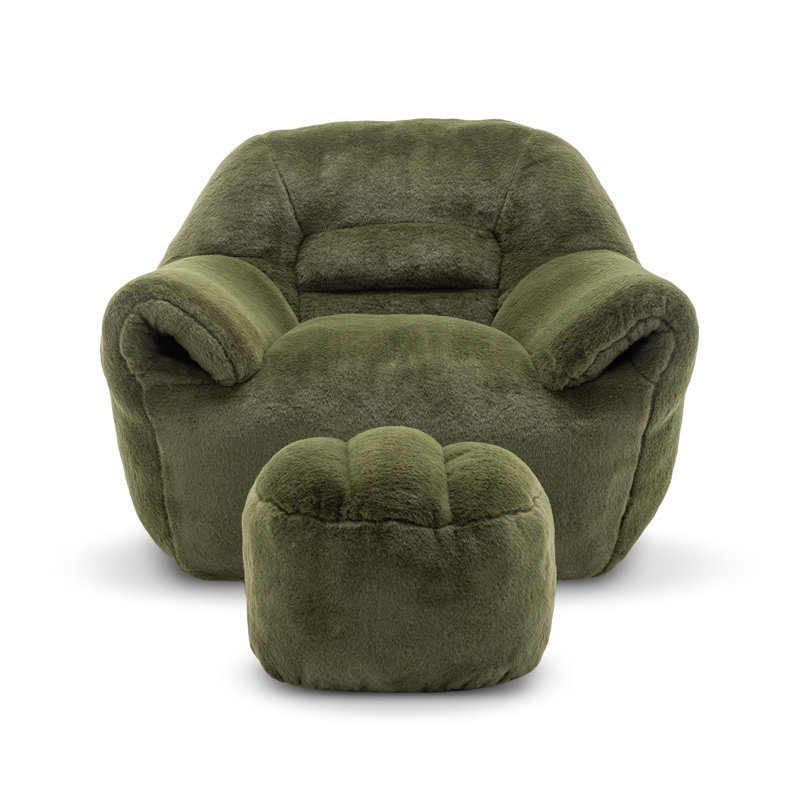 Fauteuil à billes avec accoudoirs avec repose-pieds Compression 42,5 po WVelvet, Velours vert, Yes