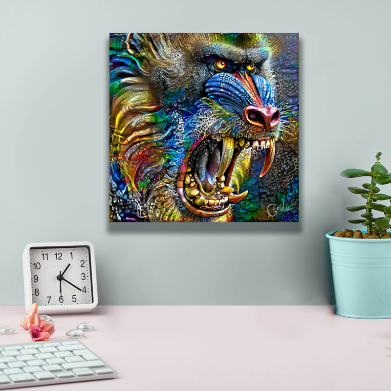  «Mandrill» par Pedro Gavidia, art mural sur toile, 12 po x 12 po