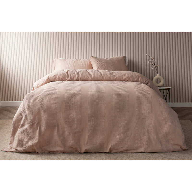 Cotton Striped Duvet Cover with Pillowcases, Double - 2 Standard Pillowcases, Dark Taupe