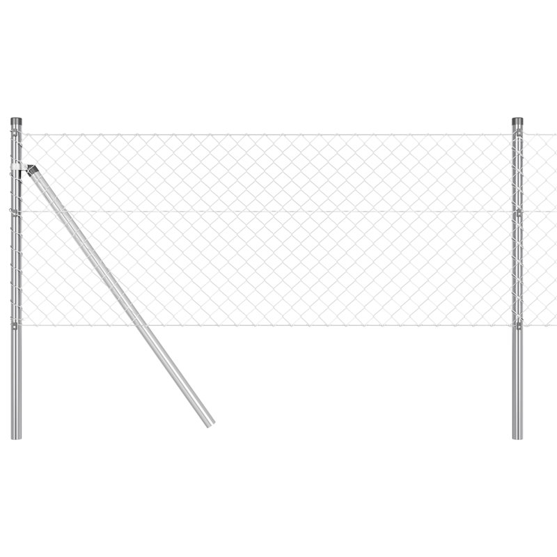 Chain Link Fence With 13 Posts Galvanised Steel, Silver, 80cm H x 2500cm W