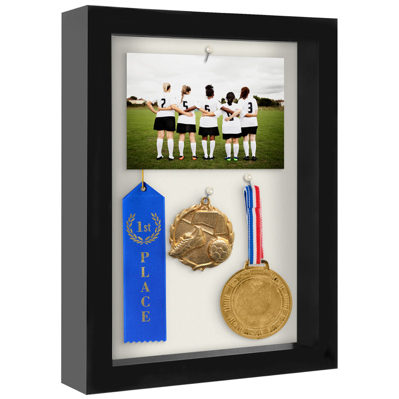 Sturdevant Shadow Box Frame Composite Wood with Glass for Hanging and Tabletop, 11" x 14", Black