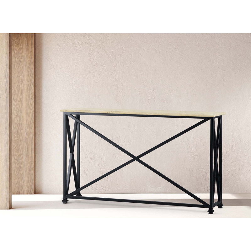 Medallion 60'' Console Table, Flat Black, Carrera Marble, 36"H x 60"W x 15"D