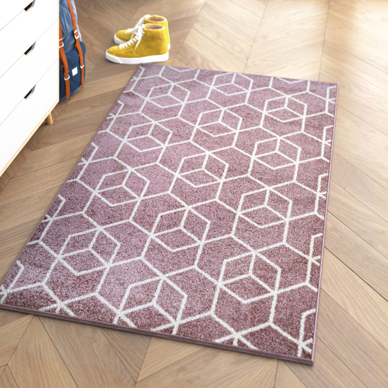 Tapis rose / blanc Mashawna Blocks, Rectangle 7 pi 9 po x 10 pi