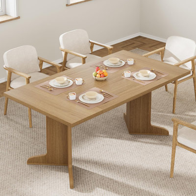 71 Inch Rectangular Dining Table for 6-8 People, Farmhouse Large Kitchen Table, Wooden Dinner Table with Thickened Melamine Top & Sturdy Legs