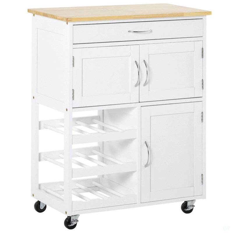 Îlot de cuisine sur roulettes avec porte-bouteilles