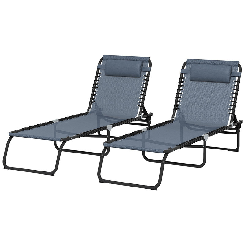 Outsunny Folding Chaise Lounge Pool Chair, Patio Sun Tanning Chair, Outdoor Lounge Chair With 4-Position Reclining Back, Breathable Mesh Seat For Beach, Yard, Patio, Gray