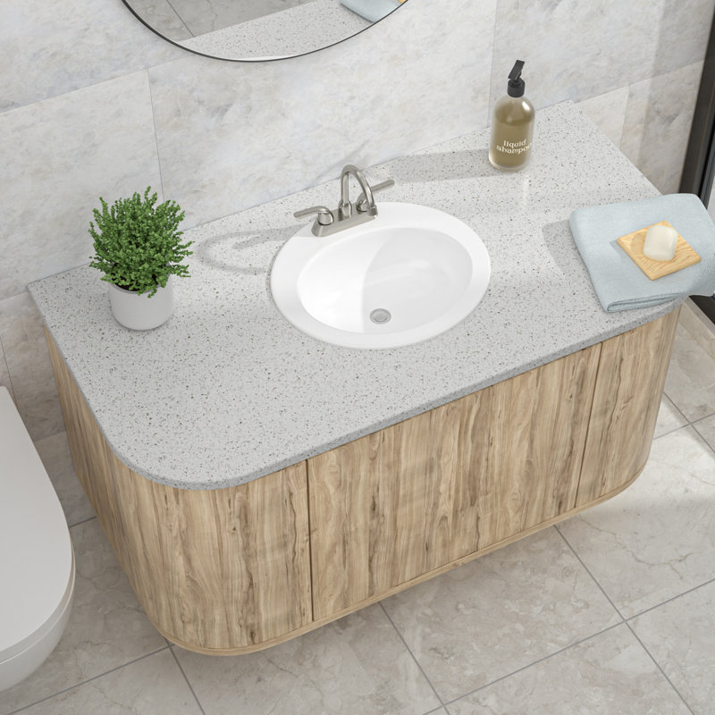 20" x 18" White Ceramic Oval Drop-In Bathroom Sink, Top-Mount Vanity Basin with Pre-Drilled 3-Hole & Overflow