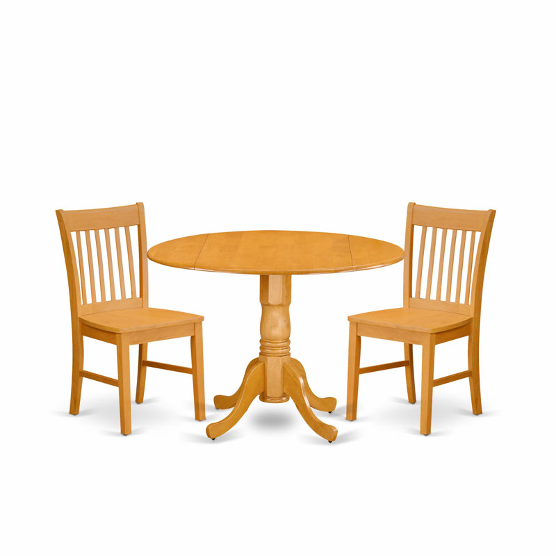 L'ensemble de 3 tables de salle à manger modernes comprend une table ronde en bois avec Dropleaf et 2 chaises de salle à manger, 42 x 42 pouces, chêne