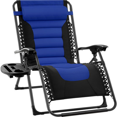 Danny-James Oversized Padded Zero Gravity Chair, Folding Outdoor Patio Recliner w/ Side Tray