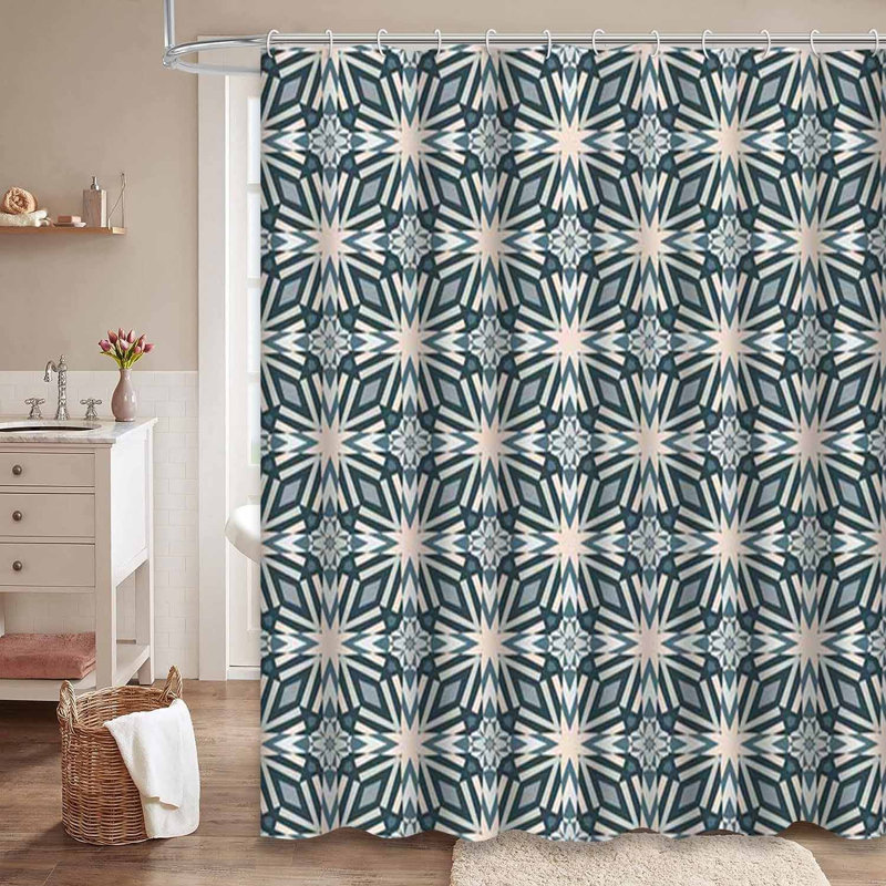 Rideau de douche rétro à motif géométrique rétro avec 12 crochets, L 72 po x l 78 po
