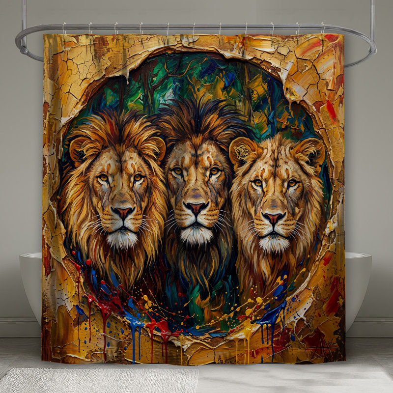 Three Majestic Lions Shower Curtains Extra Long, 70in W x 93in H