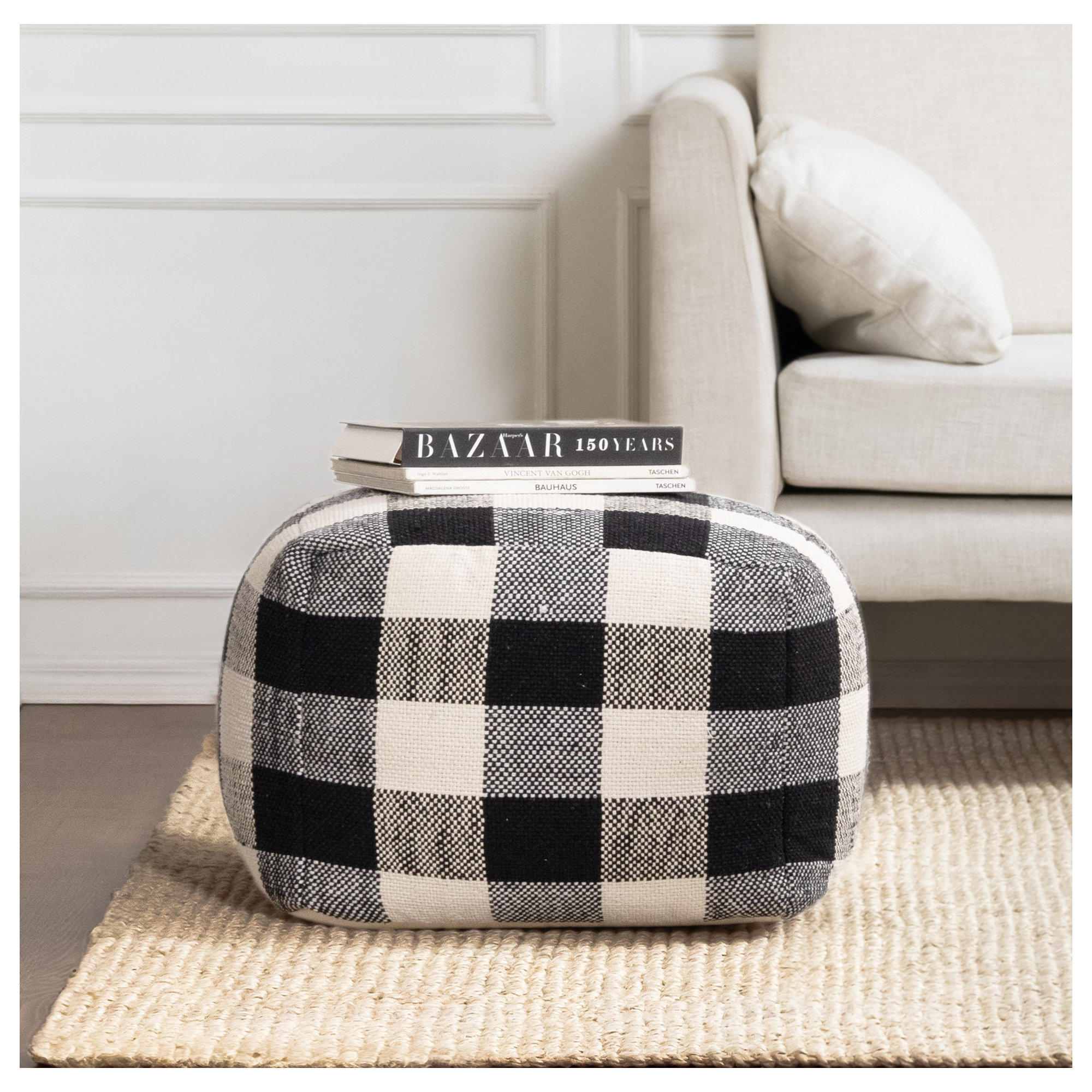 Guinda Upholstered Pouf, Black