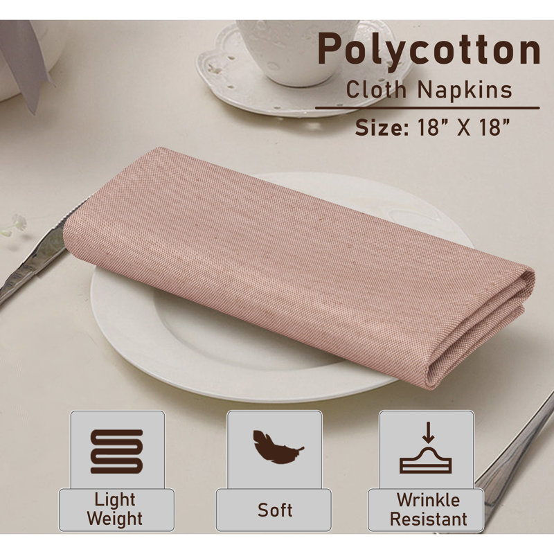 Poly Cotton Square Cloth Napkins Chambray Fabric, Dark Pink