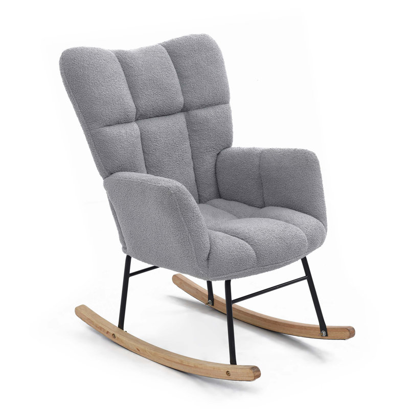 Fauteuil berçant rembourré confortable avec haut dossier et siège rembourré Teddy pour le salon et la chambre à coucher, Gris