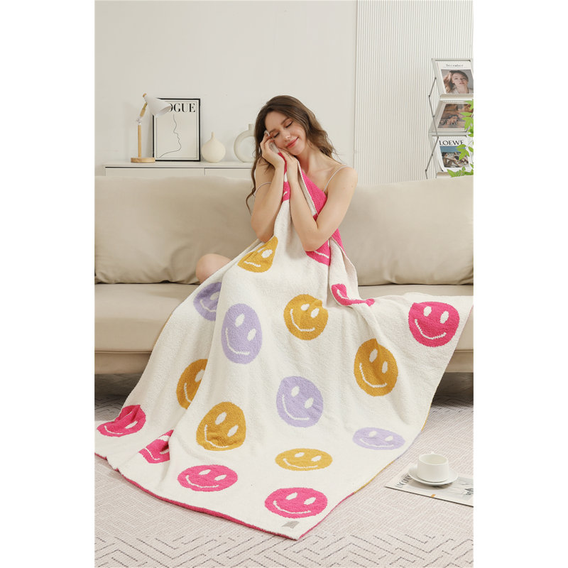 Jeté de luxe multicolore Happy Face , Fuchsia