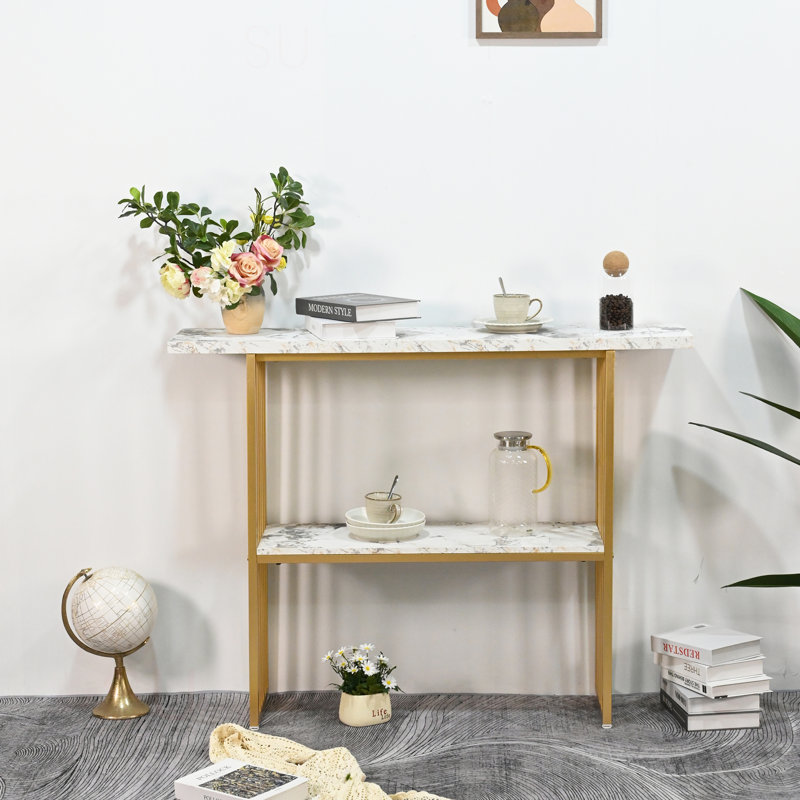 Console moderne avec cadre en métal doré, table d'entrée chic avec tablette de rangement pour le décor du salon