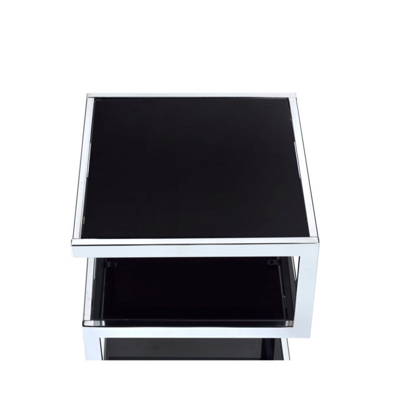 Table de bout carrée en verre avec rangement Miraloma, Verre / chrome noir, H 21 po x l 16 po x P 16 po