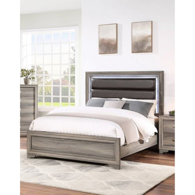 Grand lit capitonné horizontal en cuir reconstitué avec lattes en bois, sans sommier, tête de lit de style moderne Finesse, utilisation