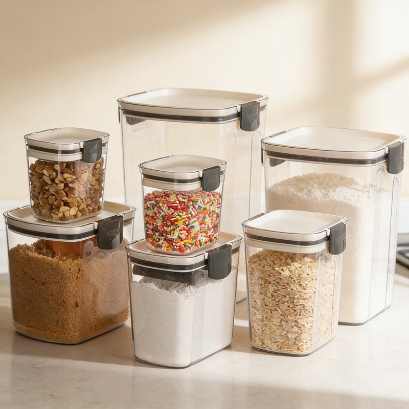 Ensemble de contenants hermétiques pour la farine, le sucre, le café et les ingrédients de cuisson avec outils de mesure pour la fraîcheur et l'organisation