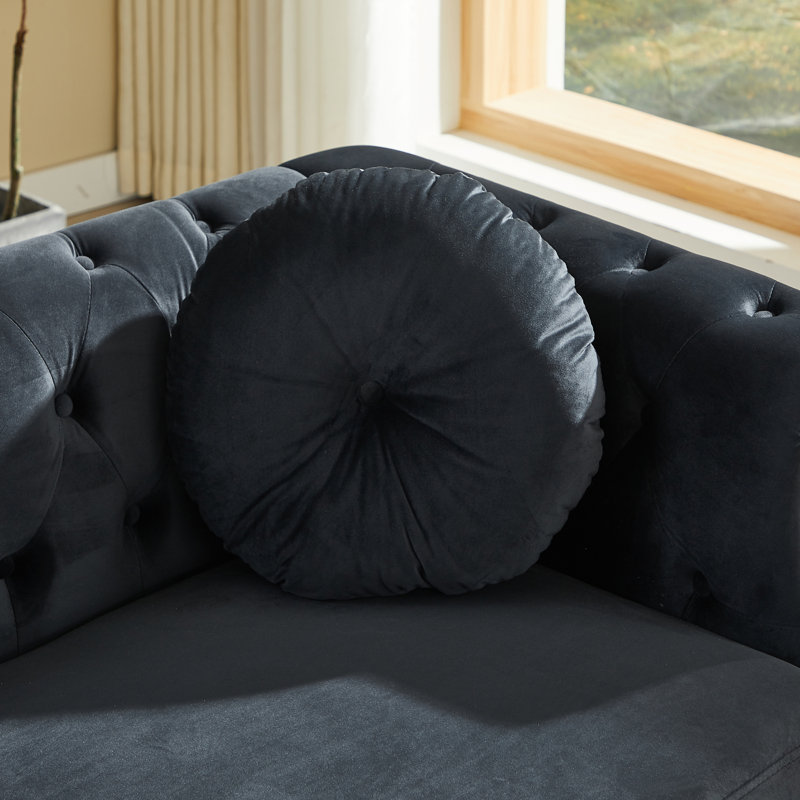 Canapé Chesterfield en velours avec coussins ronds, Noir