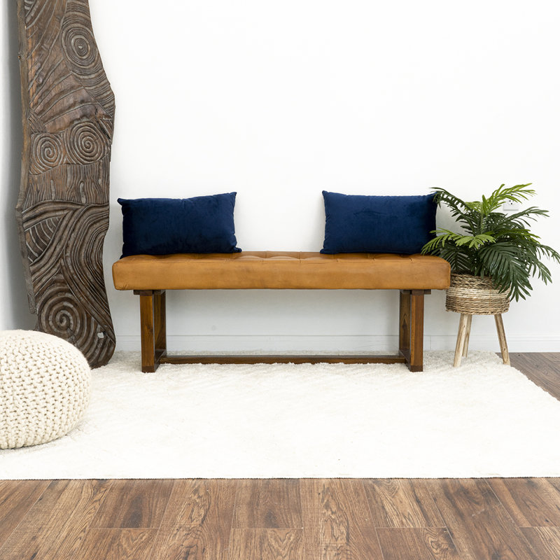 Smitt Genuine Leather Upholstered Bench, Tan