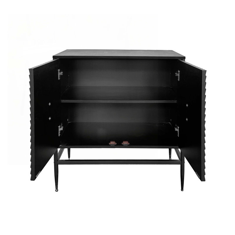 2 Door Wooden Storage Cabinet Accent Cabinet with Metal Leg Featuring Two-tier Storage
