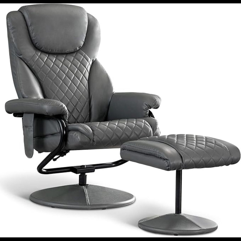 Aashka Faux Leather Swivel Recliner, Gray