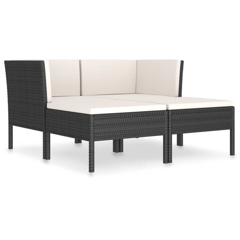 4 Pieces Wicker Sectional Seating Group with Cushions, Cream, Black