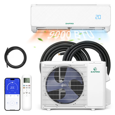 9000Btu 115V Wifi Mini Split Ac Heater, 24Db Quiet 20.5 Seer2 Inverter Ductless Wall Unit, 450 Ft² Cooling Pre-Charged With Install Kit