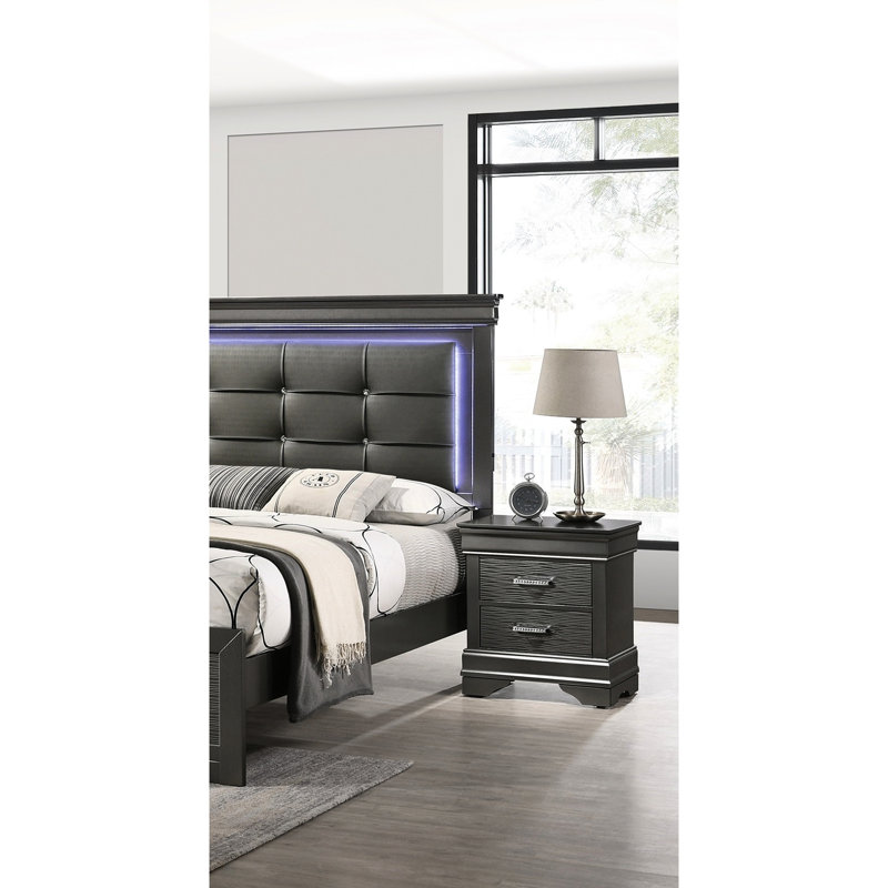 Table de chevet grise en bois pour chambre à coucher - 2 tables de chevet élégantes et pratiques au look contemporain