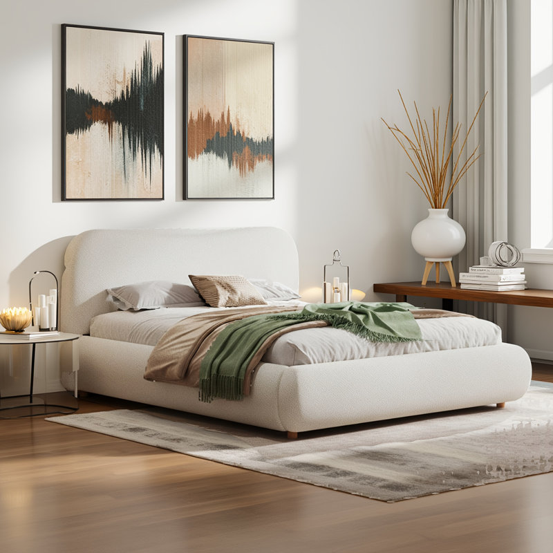Lit tapissier blanc de luxe Boucle, Grand lit