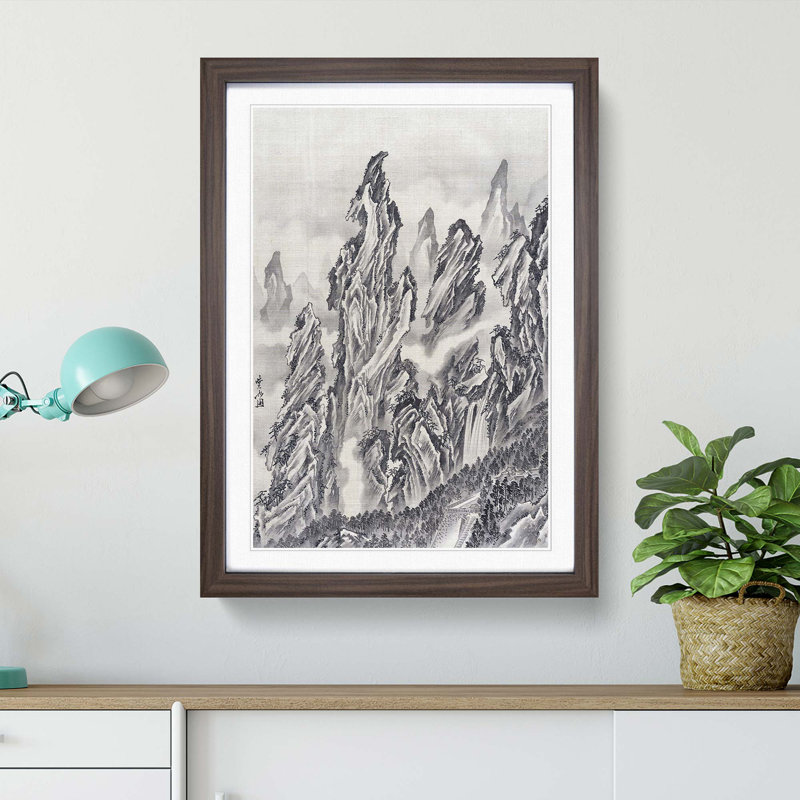 Rocky Landscape by Kawanabe Kyosai - Picture Frame Painting Print, 36cm H x 27cm W x 2cm D, Walnut Framed