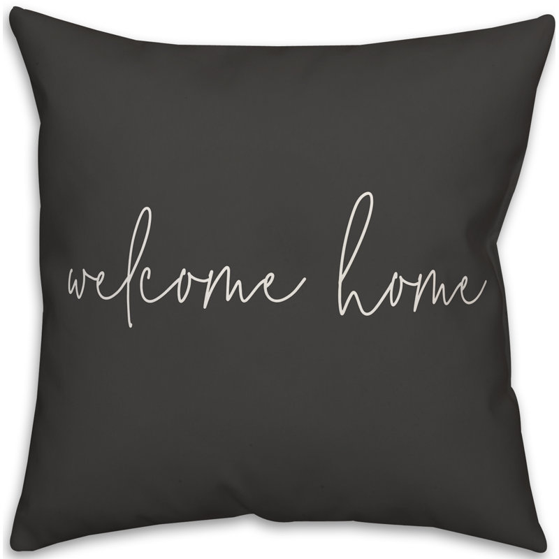 Textual Outdoor Throw Pillow, 16" H x 16" W, Black/White