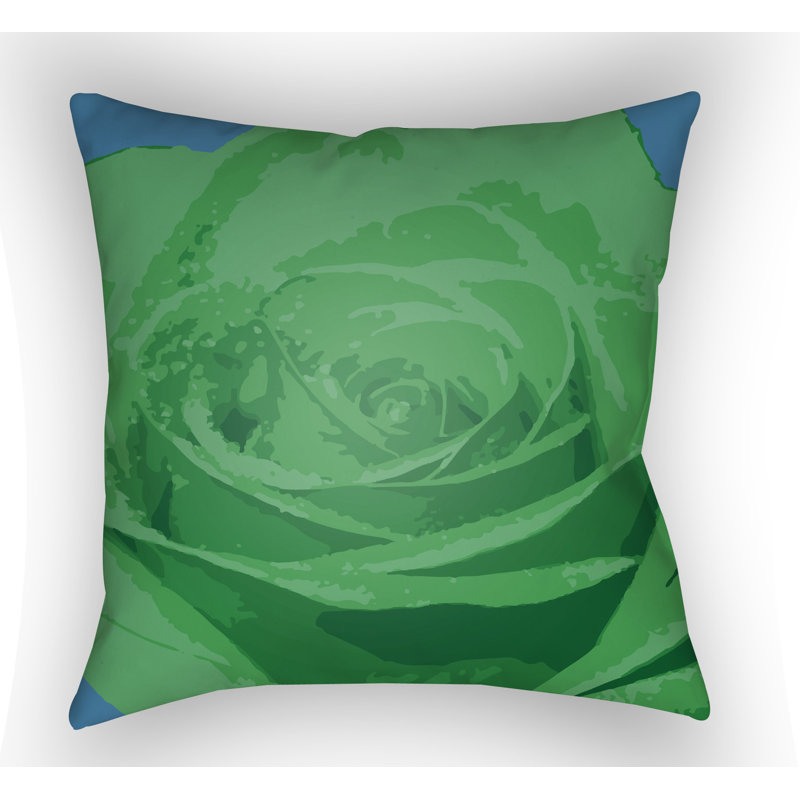 Abstract Floral Flower Indoor/Outdoor Throw Pillow, 18" H x 18" W x 4" D, Green