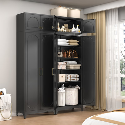 Kitchen Pantry Cabinet, 90" Tall Metal Storage Cabinet, Food Pantry Cabinets With Doors And Shelves, Storage Cabinets For Living Room, Dining, Black,16" D X 32" W X 90" H, Assembly Required