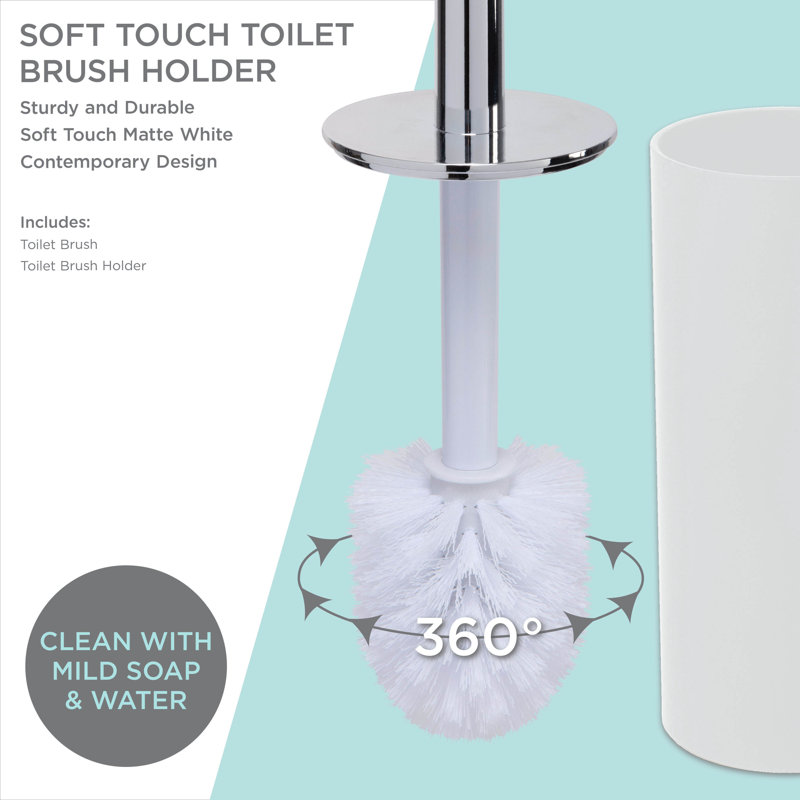 Matte White Soft Touch Toilet Brush Set with Holder, 2 Pack