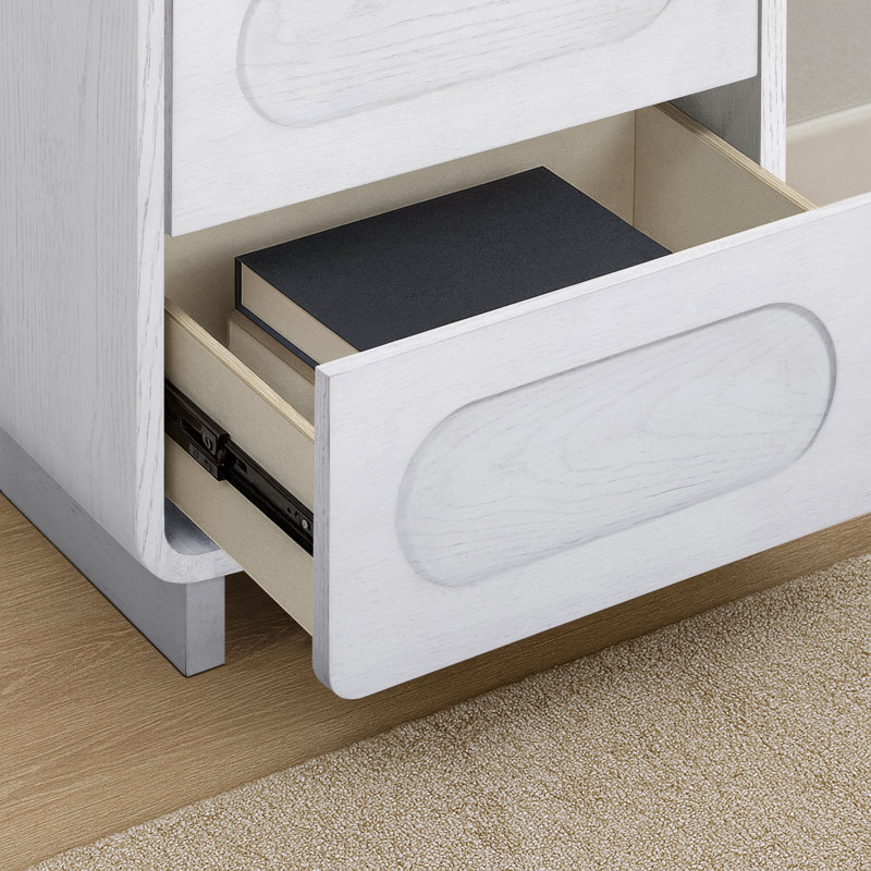 Table de chevet à 2 tiroirs avec structure en bois massif pour un rangement moderne, Blanc