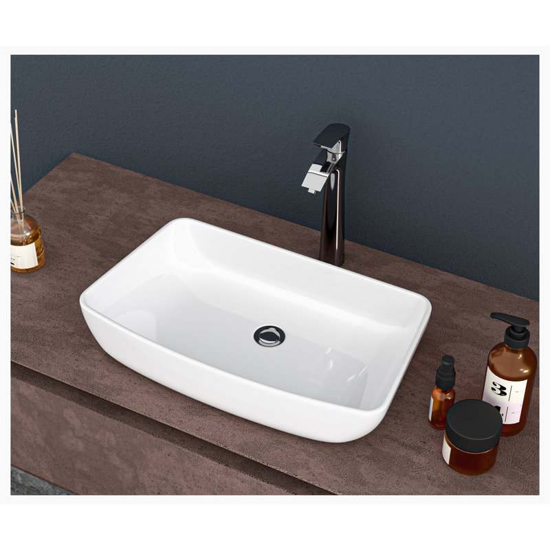 24" x 15" White Ceramic Rectangular Bathroom Vessel Sink