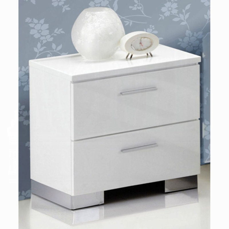Table de chevet 2 tiroirs blanc ultrabrillant