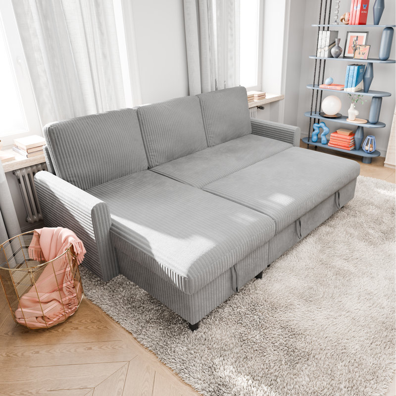 77.2" Upholstered Sleeper Sofa Bed, Light Gray Corduroy
