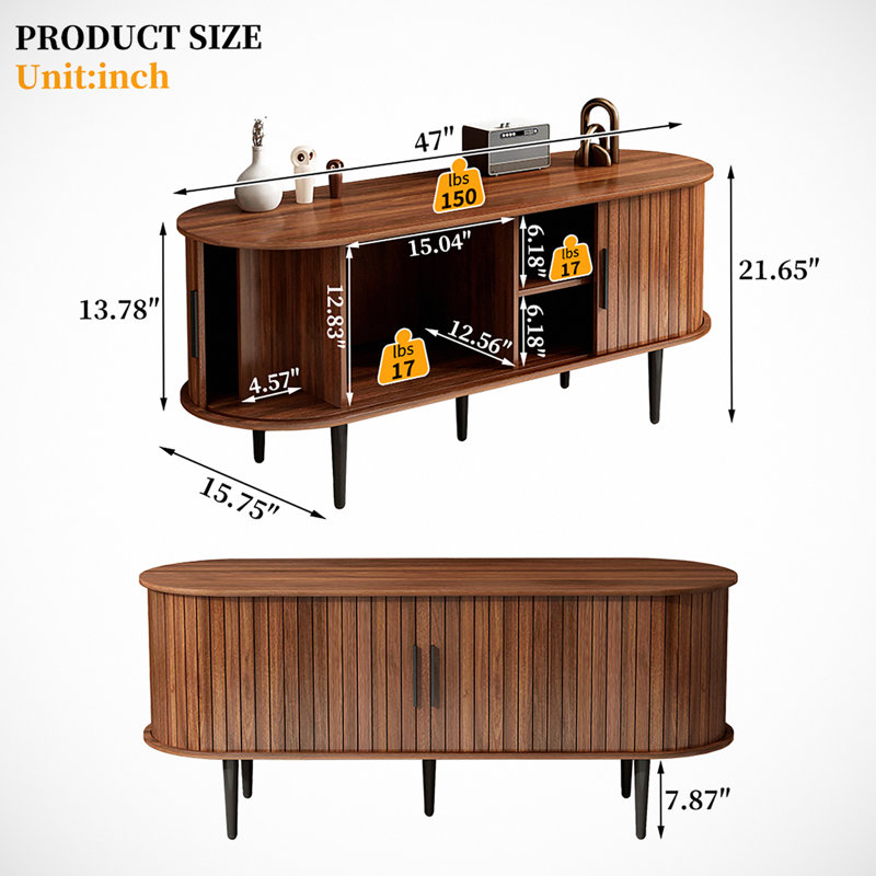 Meuble télé Ian Mid-Century, H 21,65 po x l 47 po x P 15,75 po