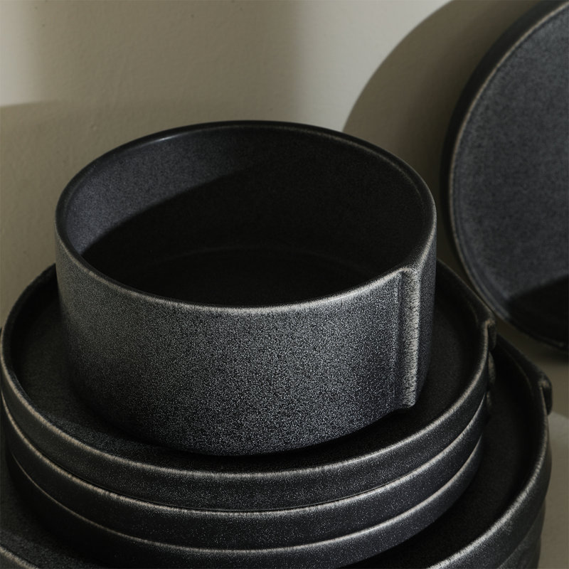 Stone Lain Bao 12-Piece Dinnerware Set Stoneware, Charcoal 